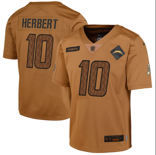 Youth #10  Los Angeles Chargers Justin Herbert 2023 Salute To ServiceJersey